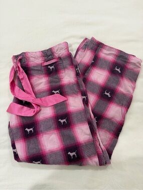 PINK Victoria's Secret Pink Plaid Flannel Pajama Pants with Dog Print